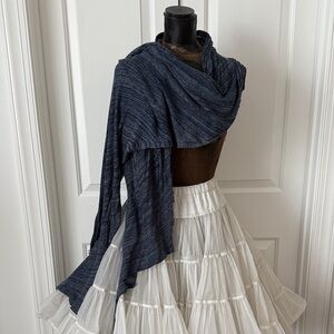 Free People Navy Blue Knit Tattered Hem Scarf or Wrap NWOT